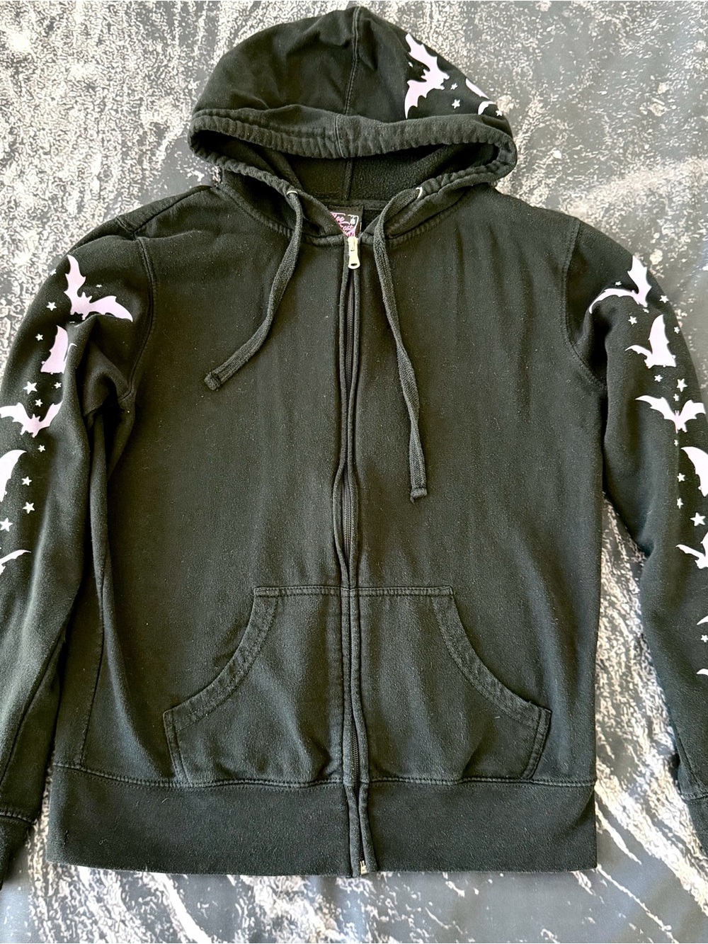 Too Fast Bat Print Graphic Purple & Black Zip Hoodie - Size Small